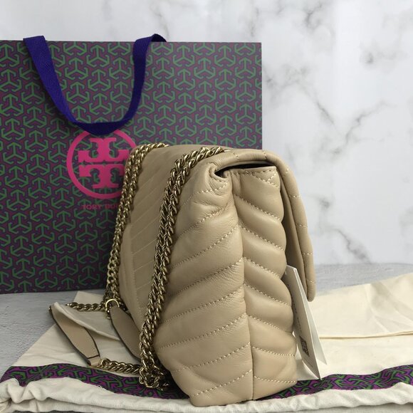 NWT Tory Burch Kira Chevron Large Convertible Should bag in light beg - Picture 4 of 13